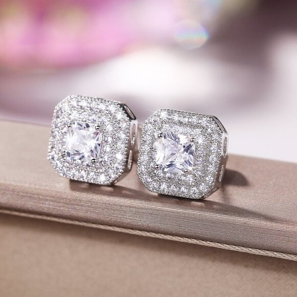 🎁 925 Silver White Color CZ Crystal Stud Earrings for Women, HA4484 - Picture 4 of 4